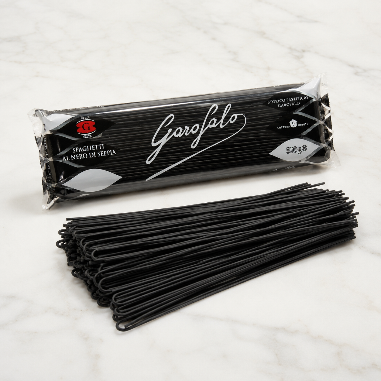 Garofalo Cuttlefish Ink Spaghetti, Black Durum Wheat Semolina Pasta, 2 x 500g Pack
