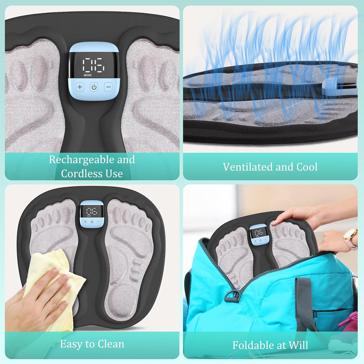 Portable Electronic Foot Massage Mat with Adjustable Modes, 19 Intensity Levels and USB Rechargeable Controller