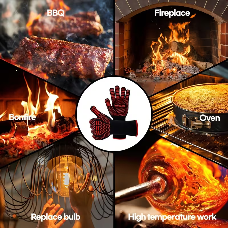 BBQ Heat Resistant Grill Gloves (2 Pack) – 1472°F Extreme Heat Protection, Non-Slip Silicone Cooking Gloves for BBQ, Oven, Fireplace & Welding