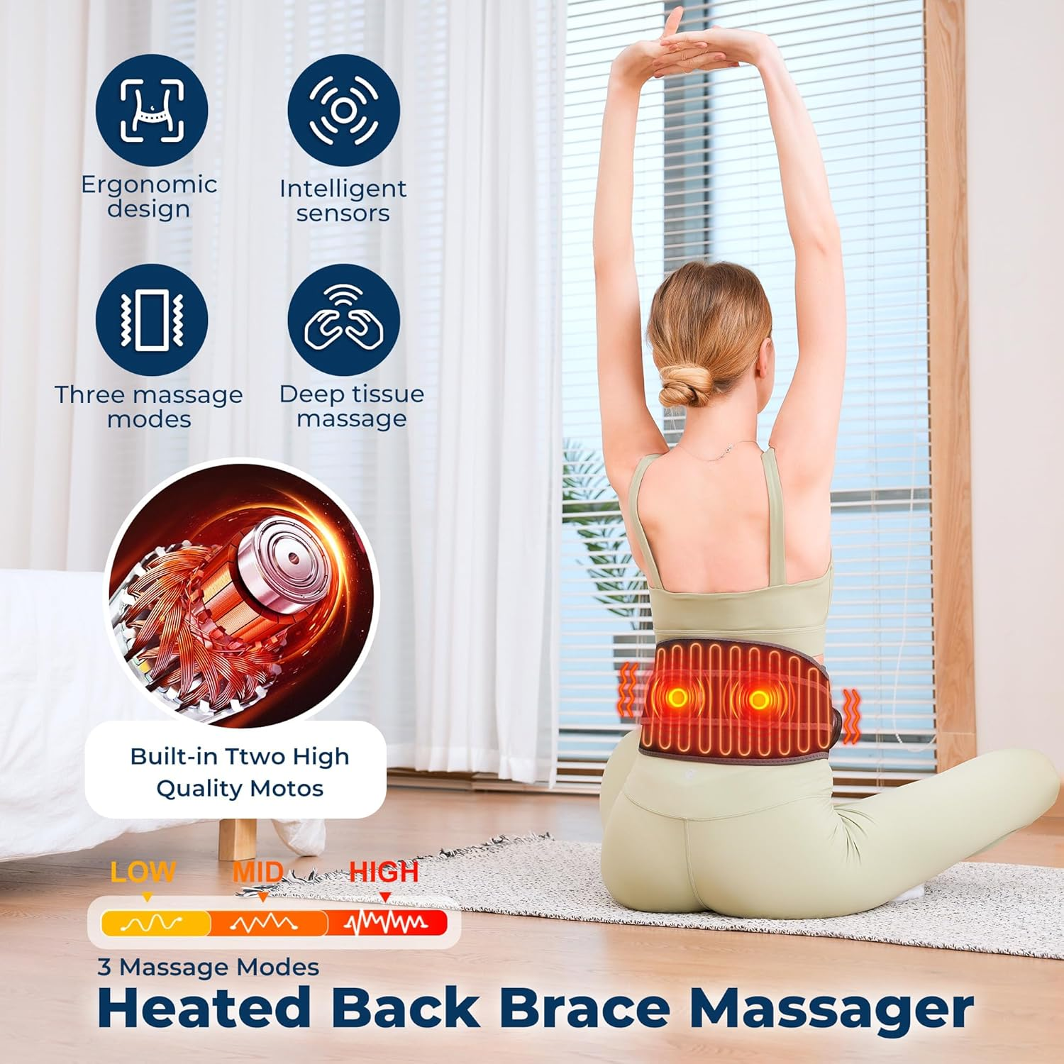 Cordless Heating Pad & Massager Belt, Rechargeable Heated Waist Wrap with 3 Heat Levels and 3 Massage Modes