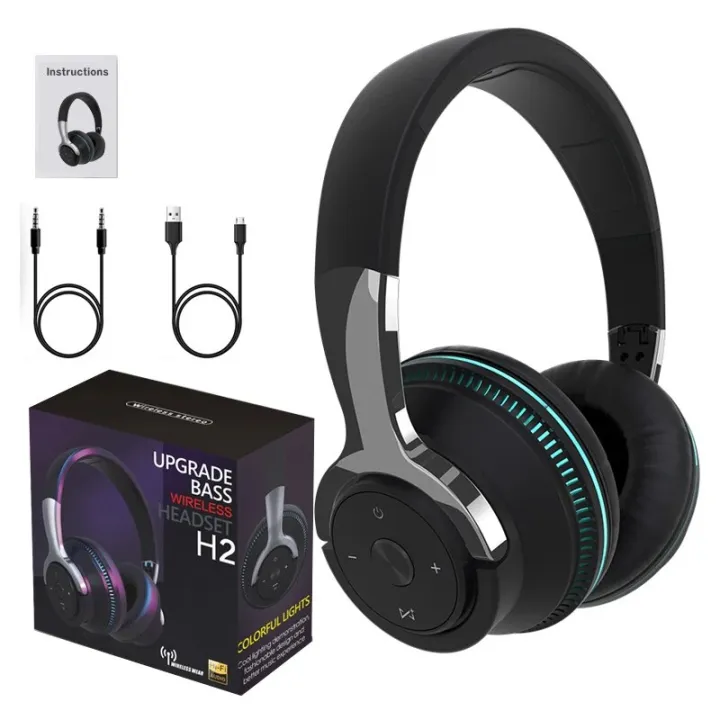 Bluetooth Headphones Head-mounted Noise Reduction Wireless Headset for Phones PC Gaming Headsets Heavy Bass Colorful LED Lights