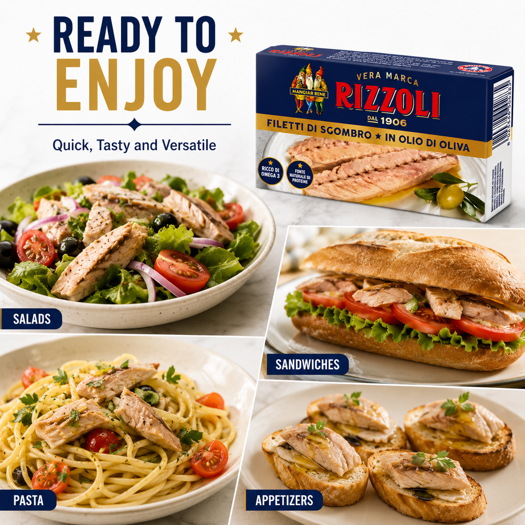 Rizzoli Mackerel Fillets in Olive Oil, 2-Pack Imported Italian Mackerel Fillets, Ready to Eat Canned Seafood