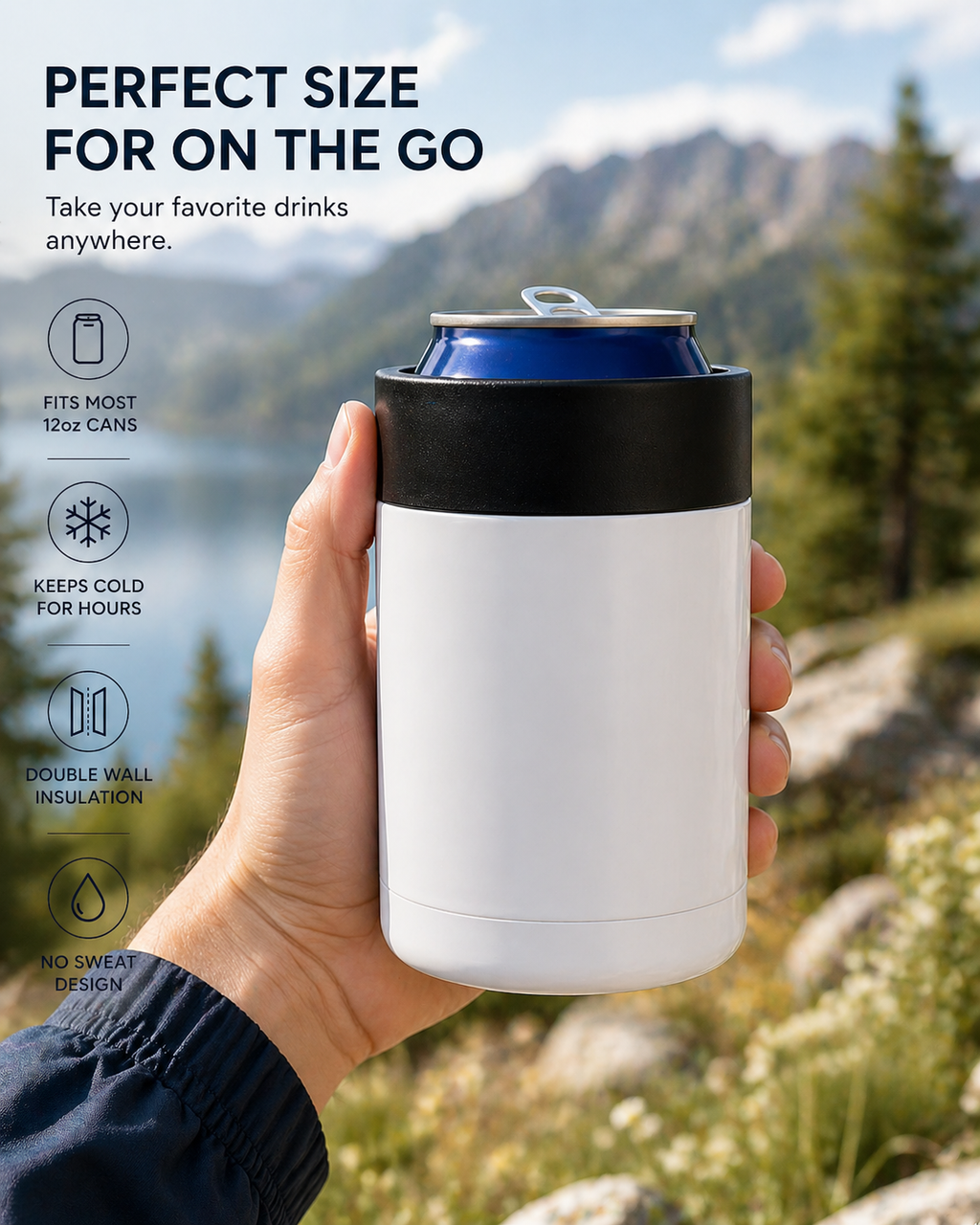 Insulated Can Cooler Tumbler with Lid, Stainless Steel Double Wall Beverage Holder, Fits Standard 12oz Cans, No Sweat Drink Sleeve for Beer, Soda & Cold Drinks