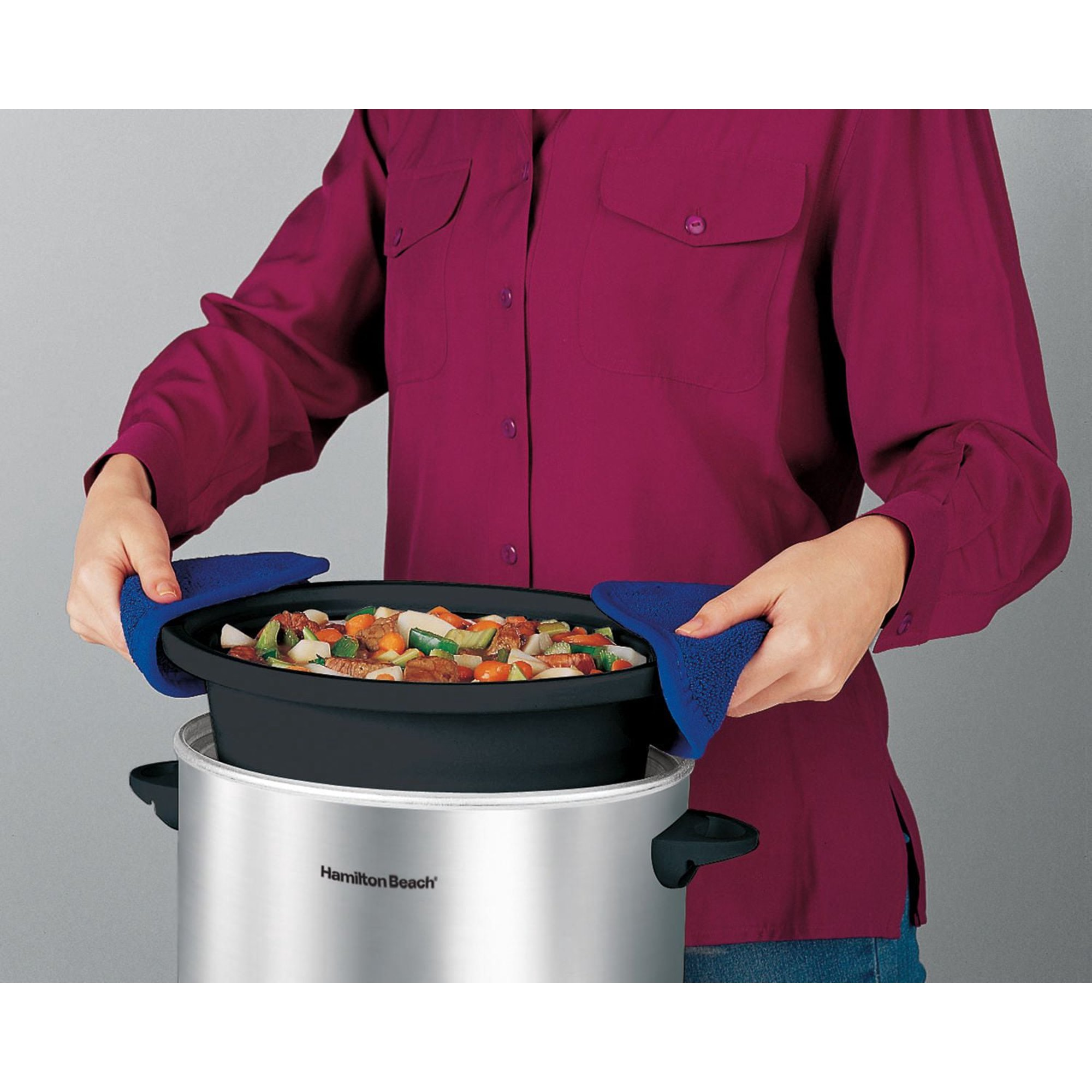 Hamilton Beach 4-Quart Oval Slow Cooker with Removable Stoneware Crock and Glass Lid - Stainless Steel