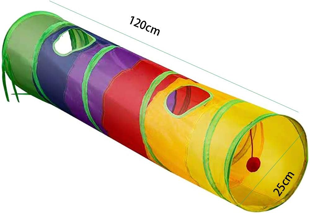 Rainbow Collapsible Cat Tunnel with Hanging Ball – 120 cm Play Tunnel