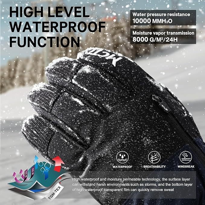 Men’s Waterproof Ski Gloves – Insulated Snowboard Gloves with Touchscreen, Anti-Slip Grip & Winter Thermal Protection