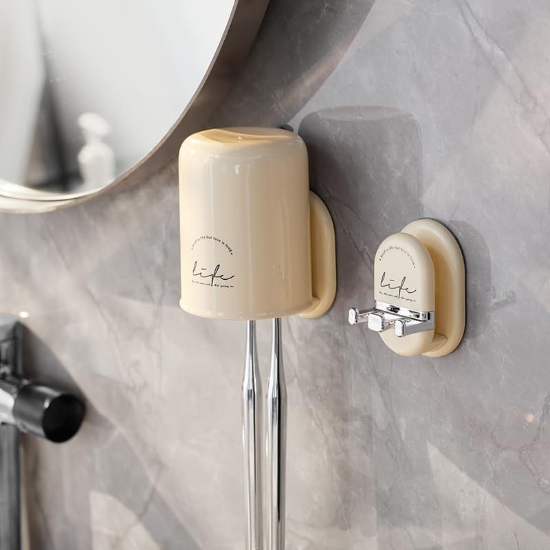 Multifunctional Wall Mounted Toothbrush Holder with Cup – Suction Bathroom Organizer for Toothbrush and Toothpaste