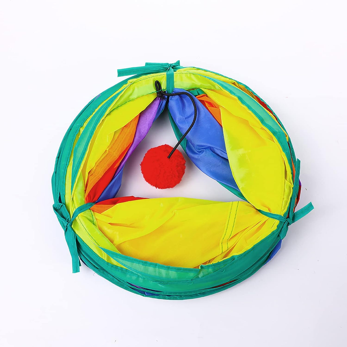 Rainbow Collapsible Cat Tunnel with Hanging Ball – 120 cm Play Tunnel