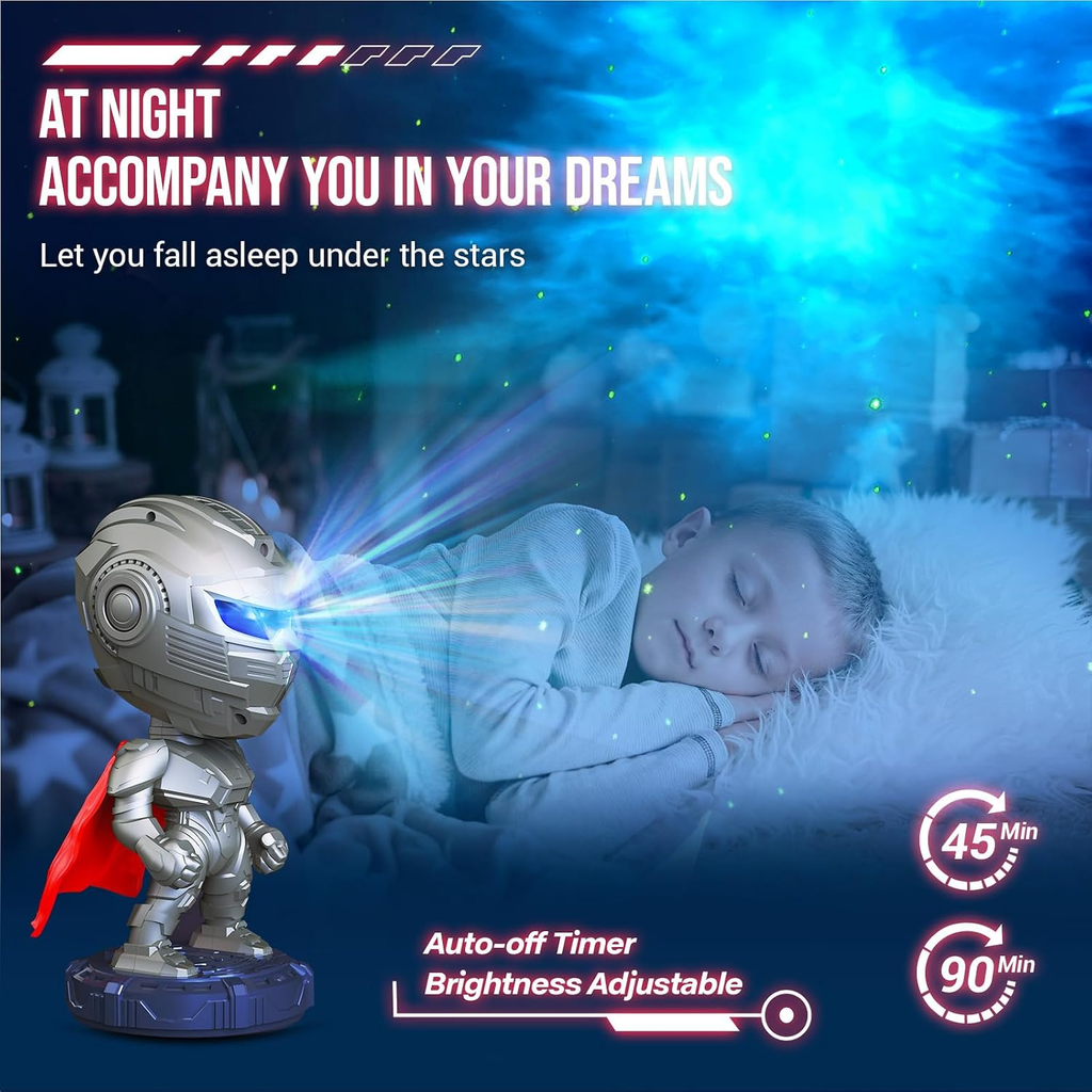 Armored Character Galaxy Projector Night Light with Timer, Adjustable Angle and Remote Control
