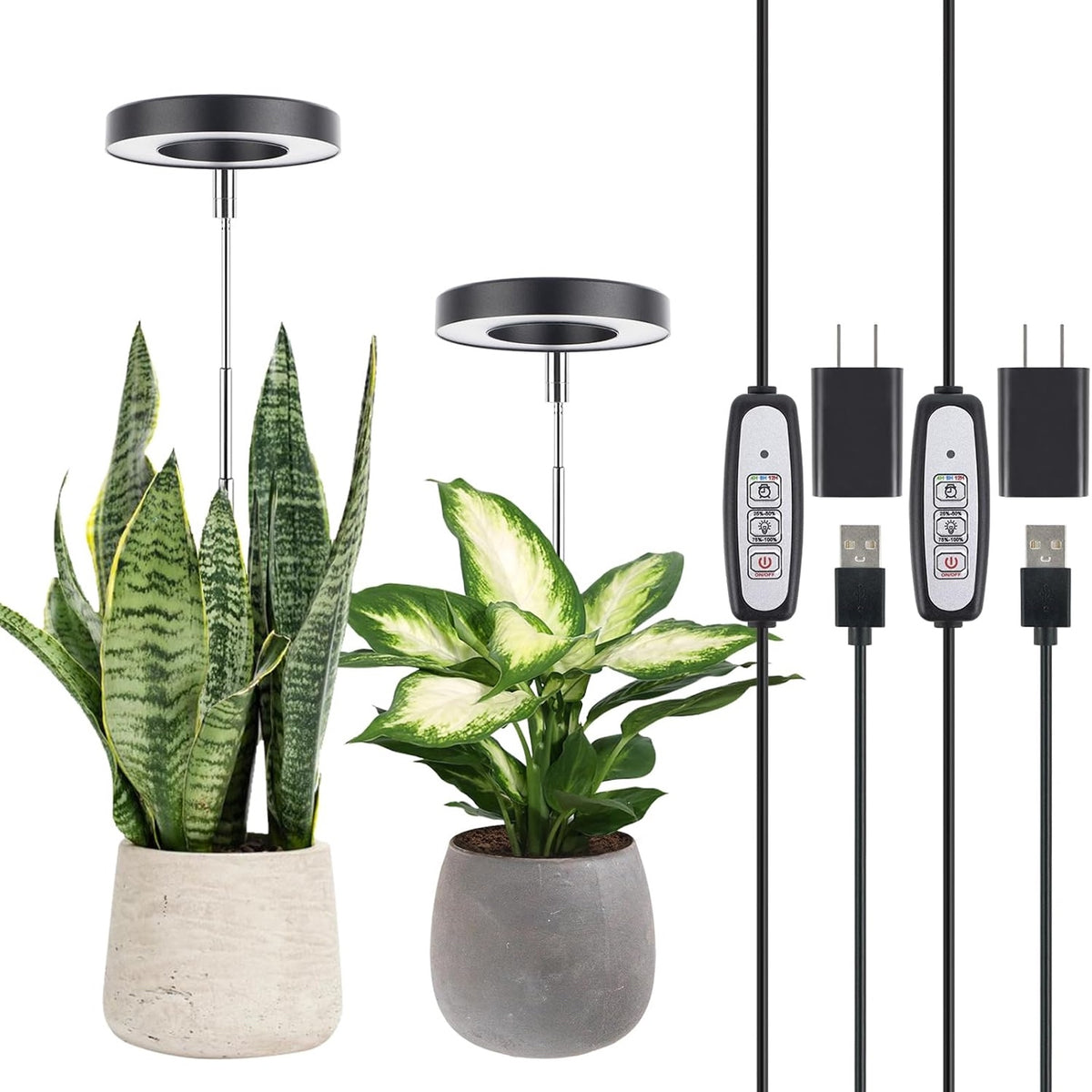 Lordem Adjustable LED Grow Light for Indoor Plants, 3 Colour Modes & Timer – Single or 2-Pack