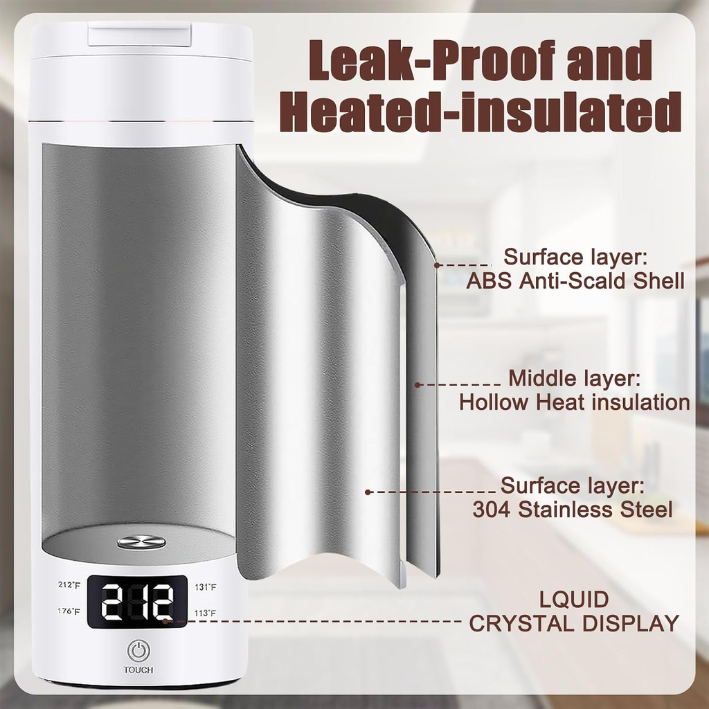 400ml Portable Electric Travel Kettle with 4 Temperature Settings and Digital Display – White