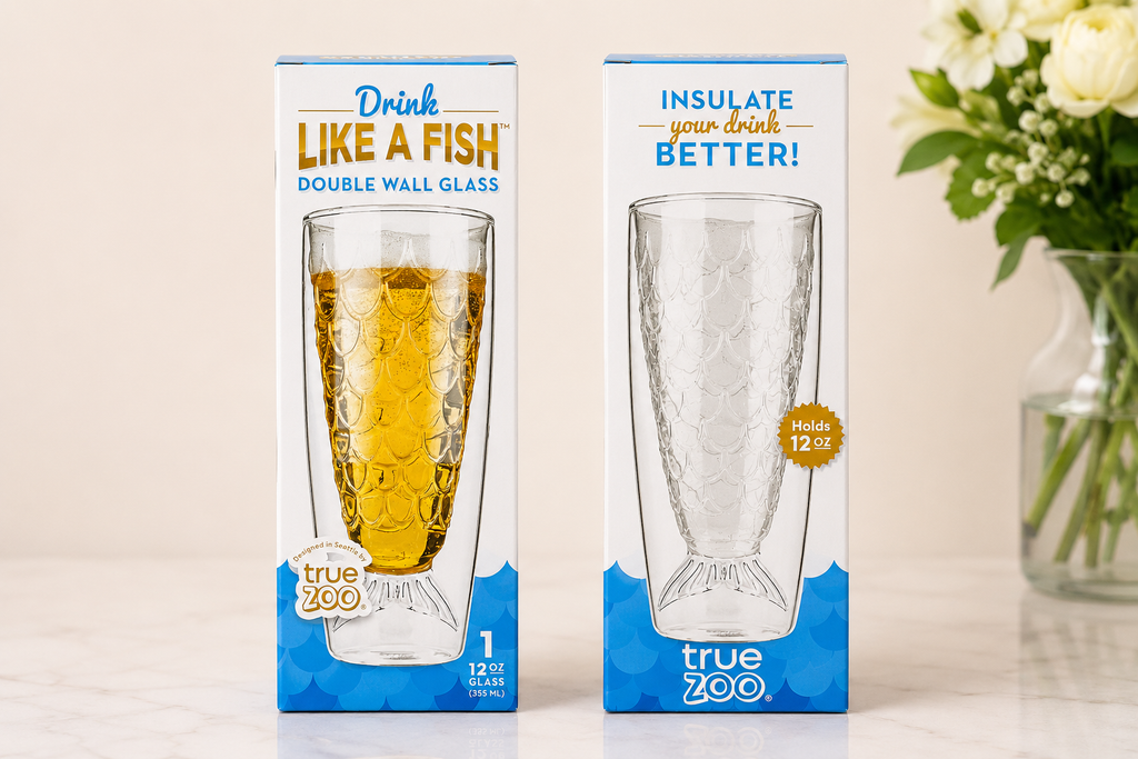 Mermaid Tail Double Wall Glass Cup, 12oz (355ml) Fish Scale Drinking Glass for Hot & Cold Beverages