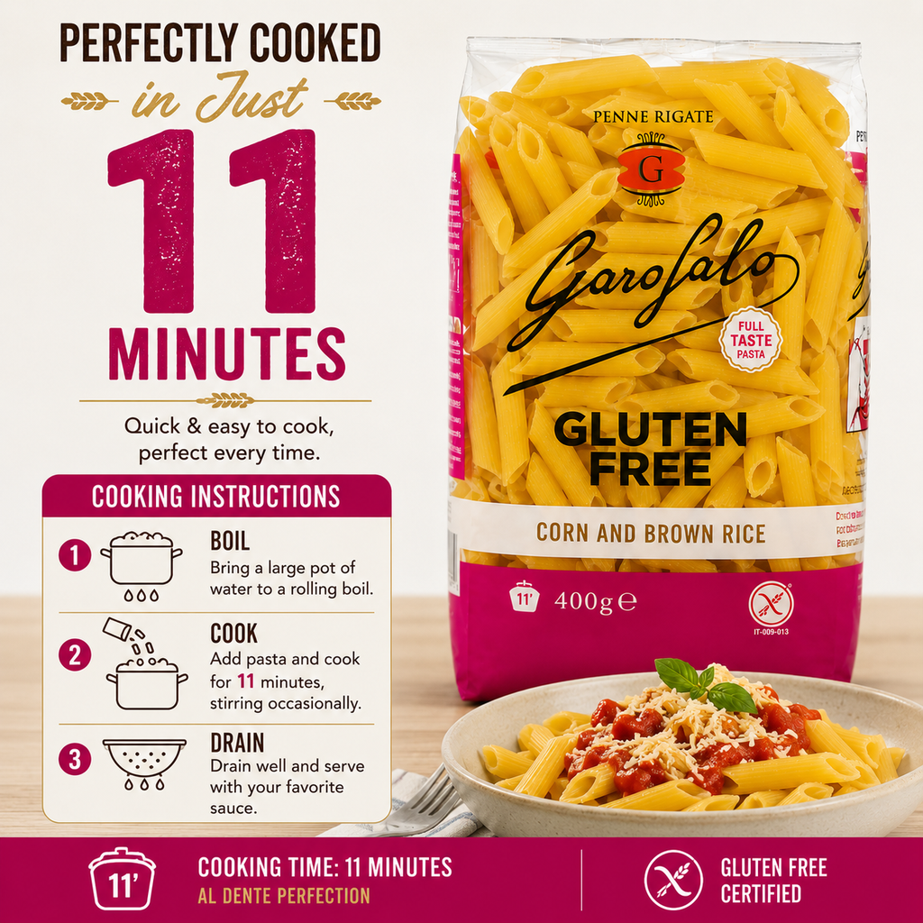 Gluten Free Penne Rigate #70 Pasta, Italian Style Tube Pasta, 2-Pack, 500g Each