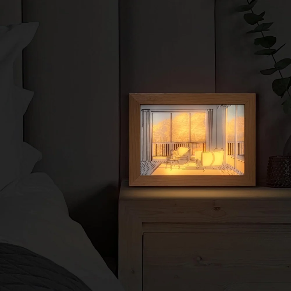 Golden 3d wooden Photo Frame Light, For Home