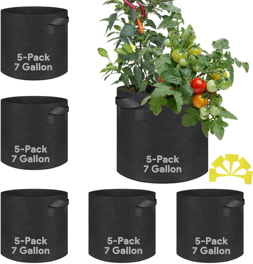 VASLON 7-Pack Fabric Grow Bags with Handles, Reusable Nonwoven Planting Pots for Vegetables, Flowers & Herbs