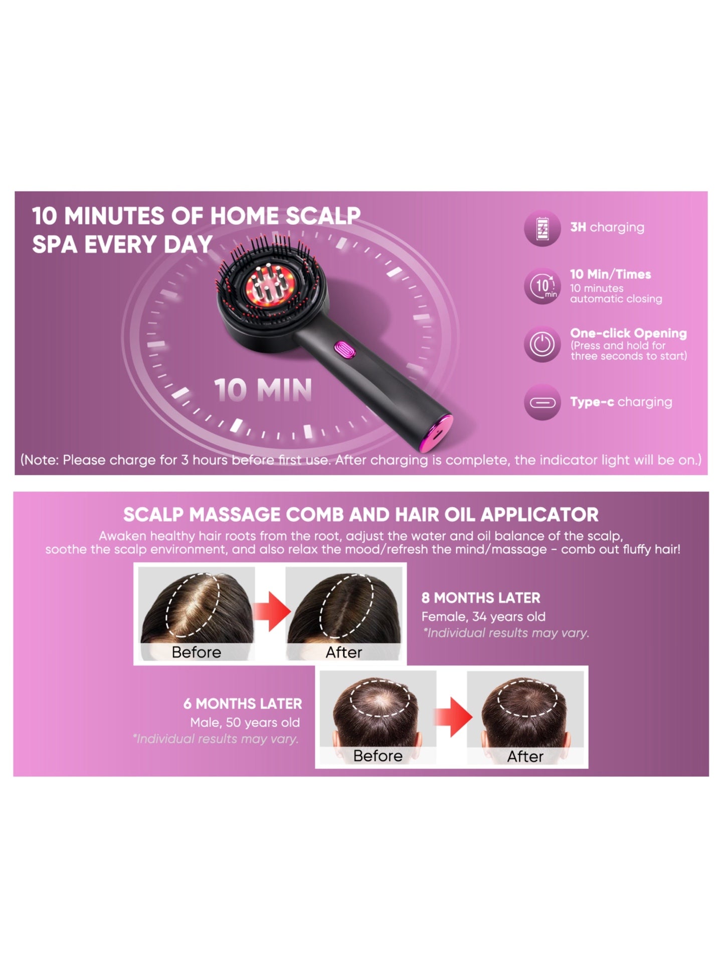 Red Light Scalp Massage Comb with Liquid Chamber – Electric Hair Care Brush