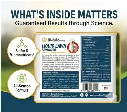 Eco Home & Garden Liquid Lawn Fertilizer 10-2-4 – Concentrated Nitrogen Liquid Food with Chelated Iron, Sulfur & Micronutrients – Pet & Animal Safe, Treats over 6,000 Sq. Ft. (1 Quart / 1 Liter)