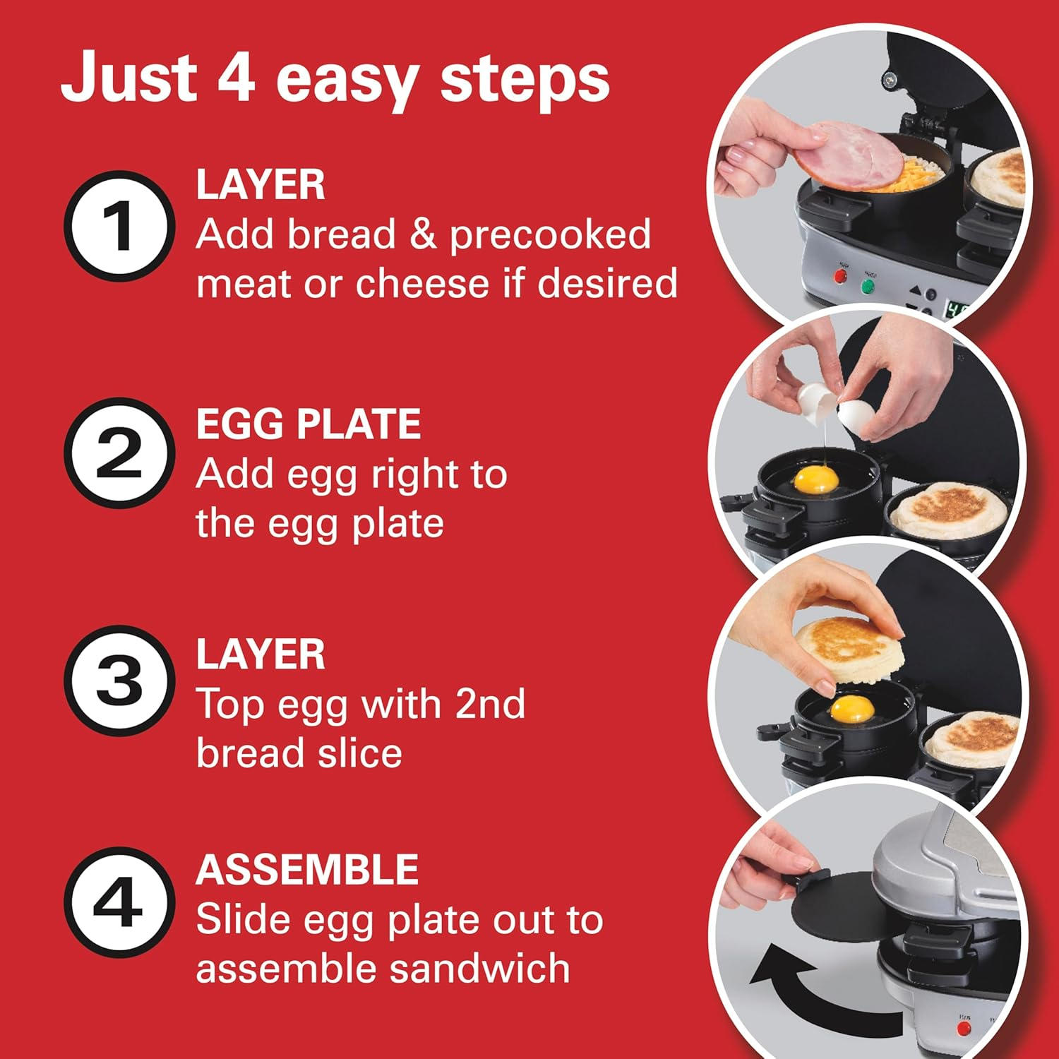 Open Box - Excellent | Hamilton Beach Dual Breakfast Sandwich Maker with Timer, Dual Cooking, Non-Stick Plates, Dishwasher Safe Parts, Silver