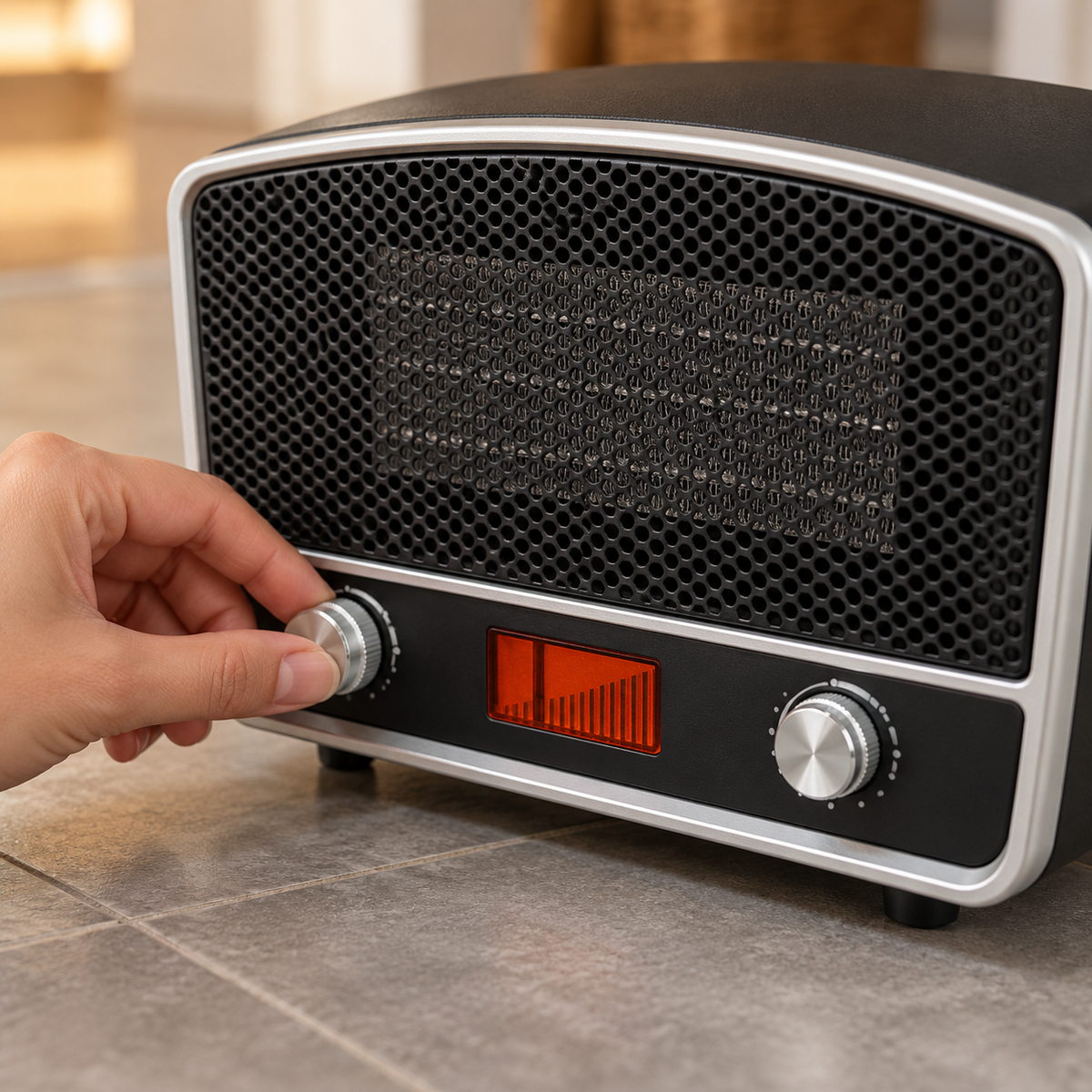 Modern Homes Retro Radio-Style Ceramic Space Heater, 1500W with Adjustable Thermostat – Black