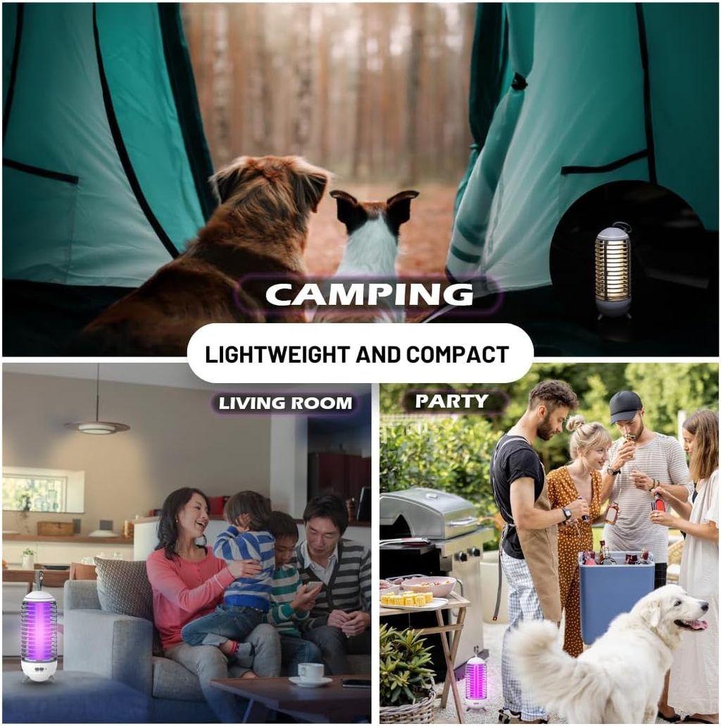 Rechargeable LED Mosquito & Flying Insect Trap Lamp, 3 Light Modes, USB-C Bug Zapper with Auto Light Sensor and Cleaning Brush for Indoor & Outdoor Use