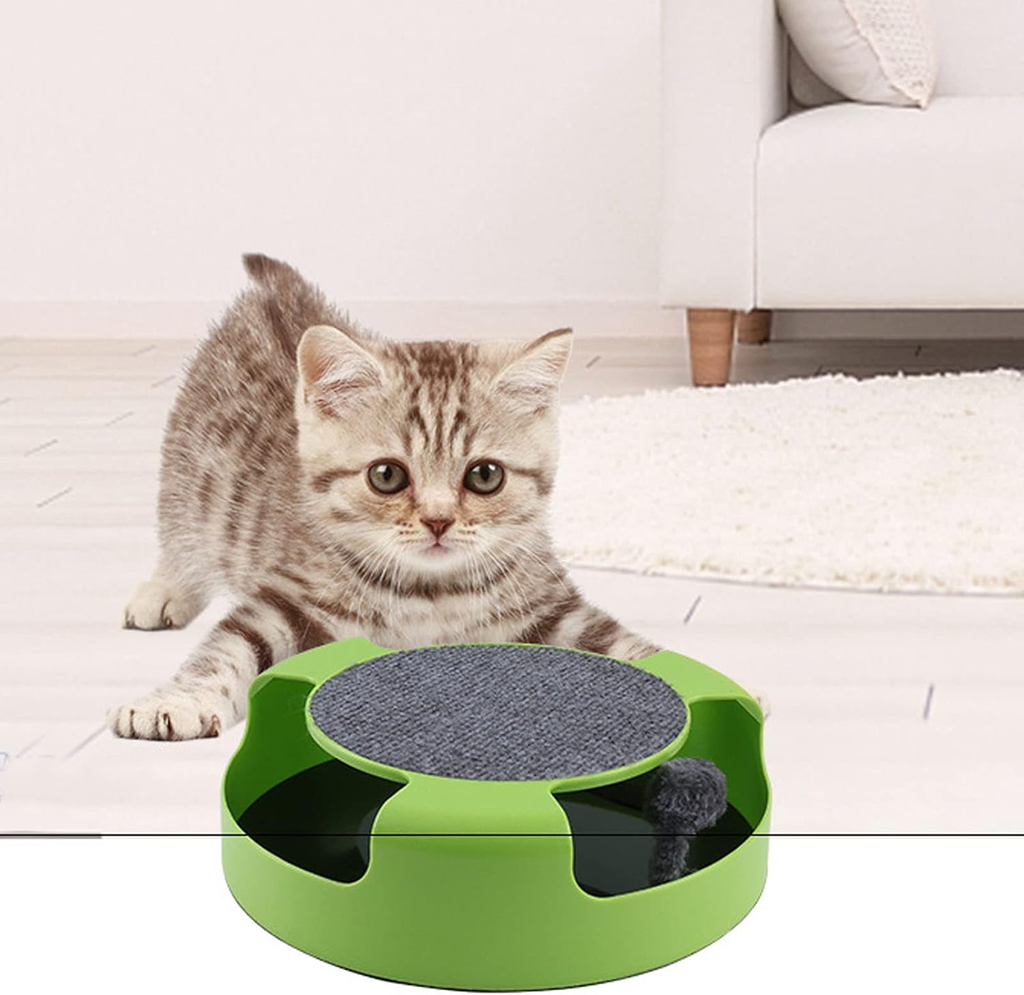 2-in-1 Interactive Cat Toy with Rotating Mouse & Scratching Pad
