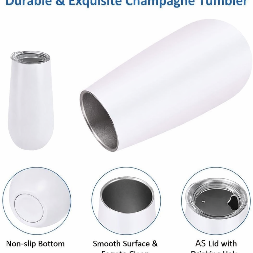 6 oz Stainless Steel Champagne Tumbler Stemless Glasses with Lid, Double Wall Insulated Travel Mug Perfect for Wine, Coffee, Drinks, Champagne, Cocktails, Colorfu
