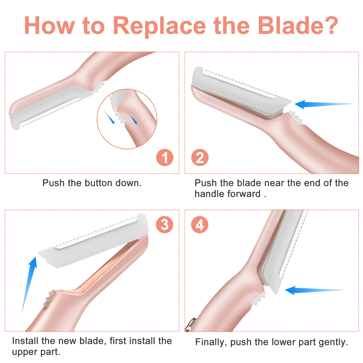 Hizek Eyebrow Razor Shaver with LED Light + 6pcs Cutter Head
