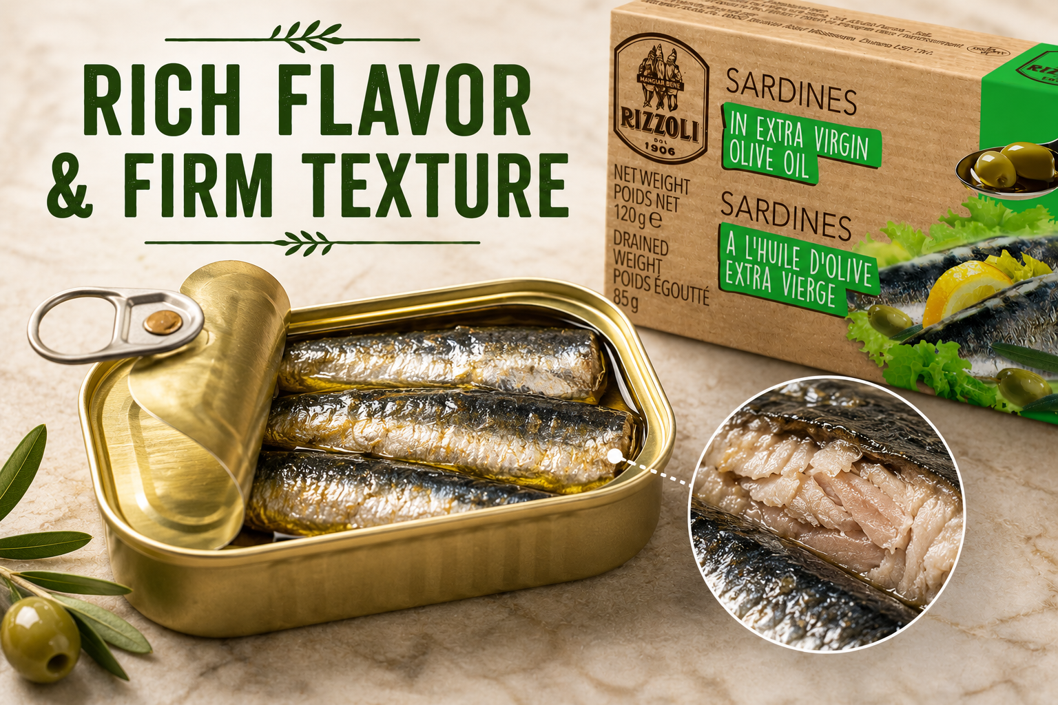 Rizzoli Sardines in Extra Virgin Olive Oil, 2-Pack Canned Sardines, Imported Italian Sardines, Ready to Eat Seafood