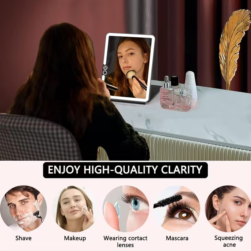 LED Lighted Makeup Mirror – 72 LEDs, 3 Color Modes, Touch Dimmable, Rechargeable Folding Travel Vanity Mirror
