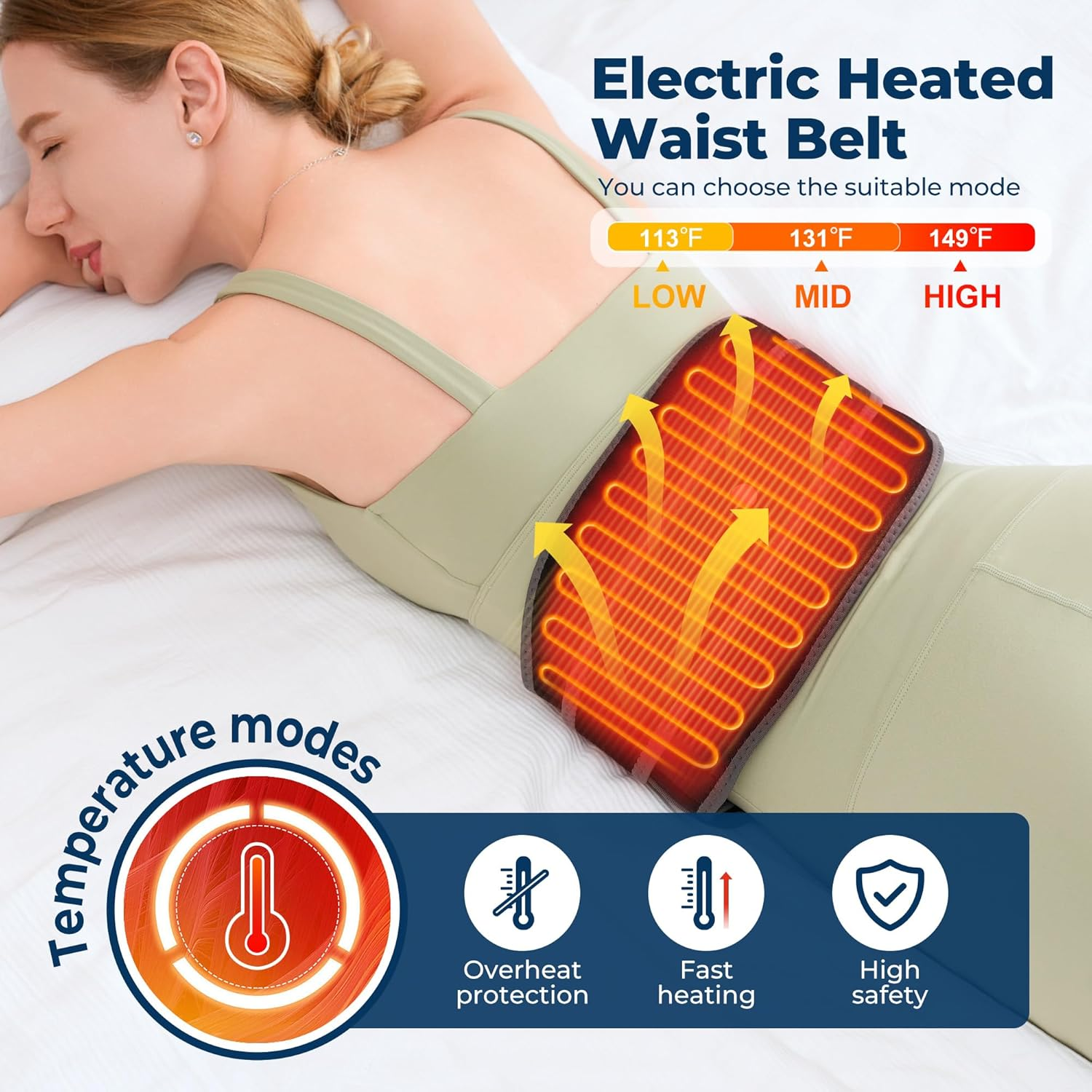 Cordless Heating Pad & Massager Belt, Rechargeable Heated Waist Wrap with 3 Heat Levels and 3 Massage Modes