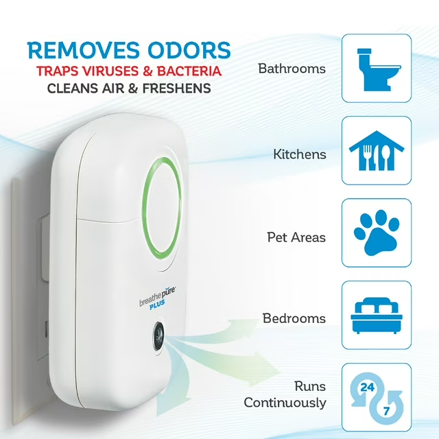 Breathe Pure Plus Plug-In Air Purifier with HEPA Filter & Ionic Freshener