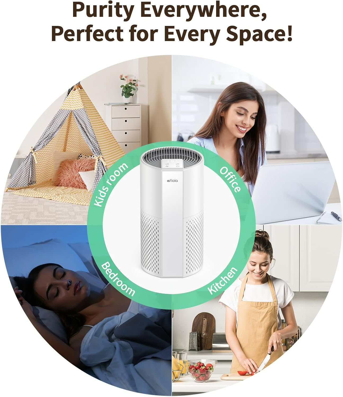 Afloia 4-in-1 Air Purifier with Washable Pre-Filter for Rooms up to 1,076 sq. ft. – White