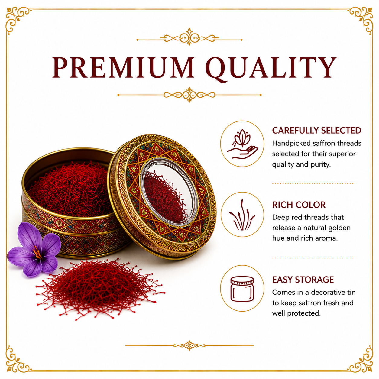 Premium Saffron Threads 2g Decorative Tin