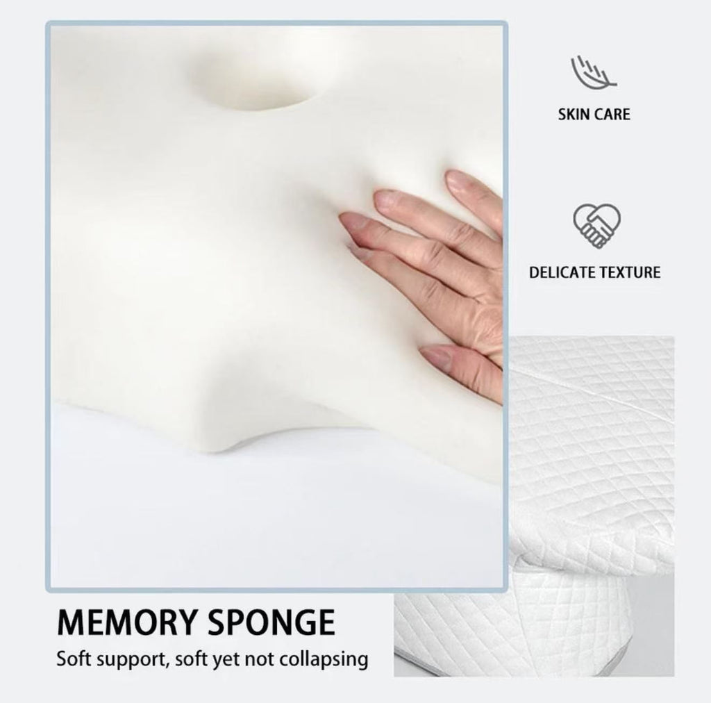 Memory Foam Contour Pillow with Dual Height Design, 5-Zone Support Bed Pillow for Back and Side Sleeping, Soft Quilted Cover, White and Gray