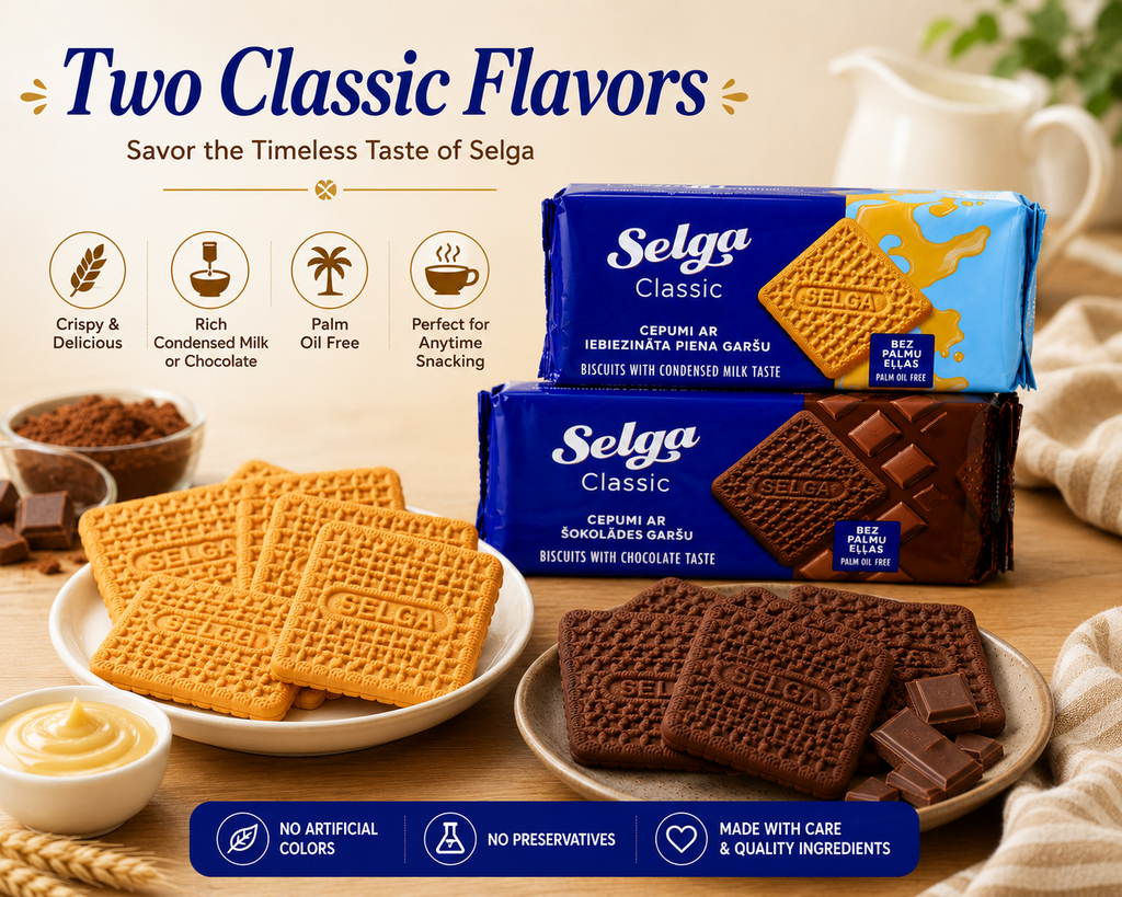 Selga Classic Biscuit Variety Pack 2 Flavors, Condensed Milk & Chocolate, 180g × 2 (360g Total)