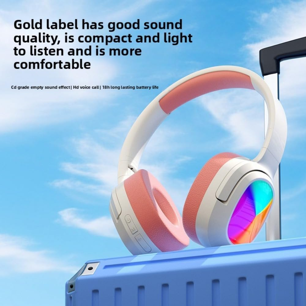 Bluetooth 5.3 Over-Ear Headphones with RGB Lighting – Cream