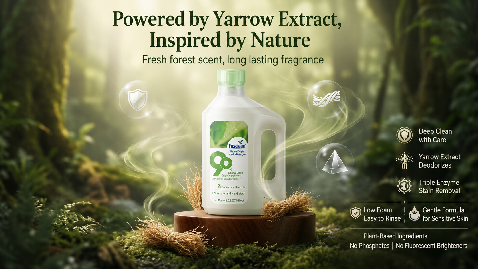 Fasclean 90% Natural Ingredient Laundry Detergent, 2L Liquid Laundry Soap for Machine Wash & Hand Wash, Gentle Formula for Clothes