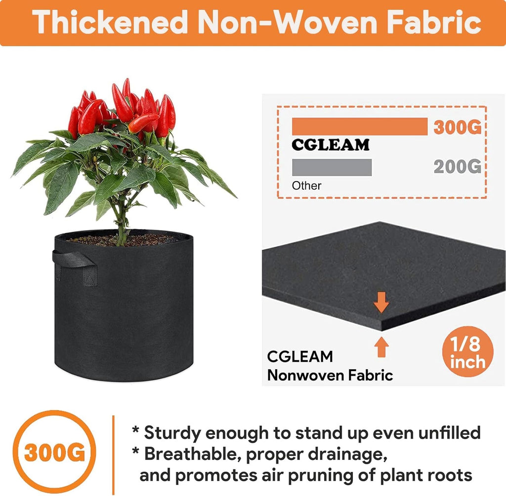 VASLON 7-Pack Fabric Grow Bags with Handles, Reusable Nonwoven Planting Pots for Vegetables, Flowers & Herbs