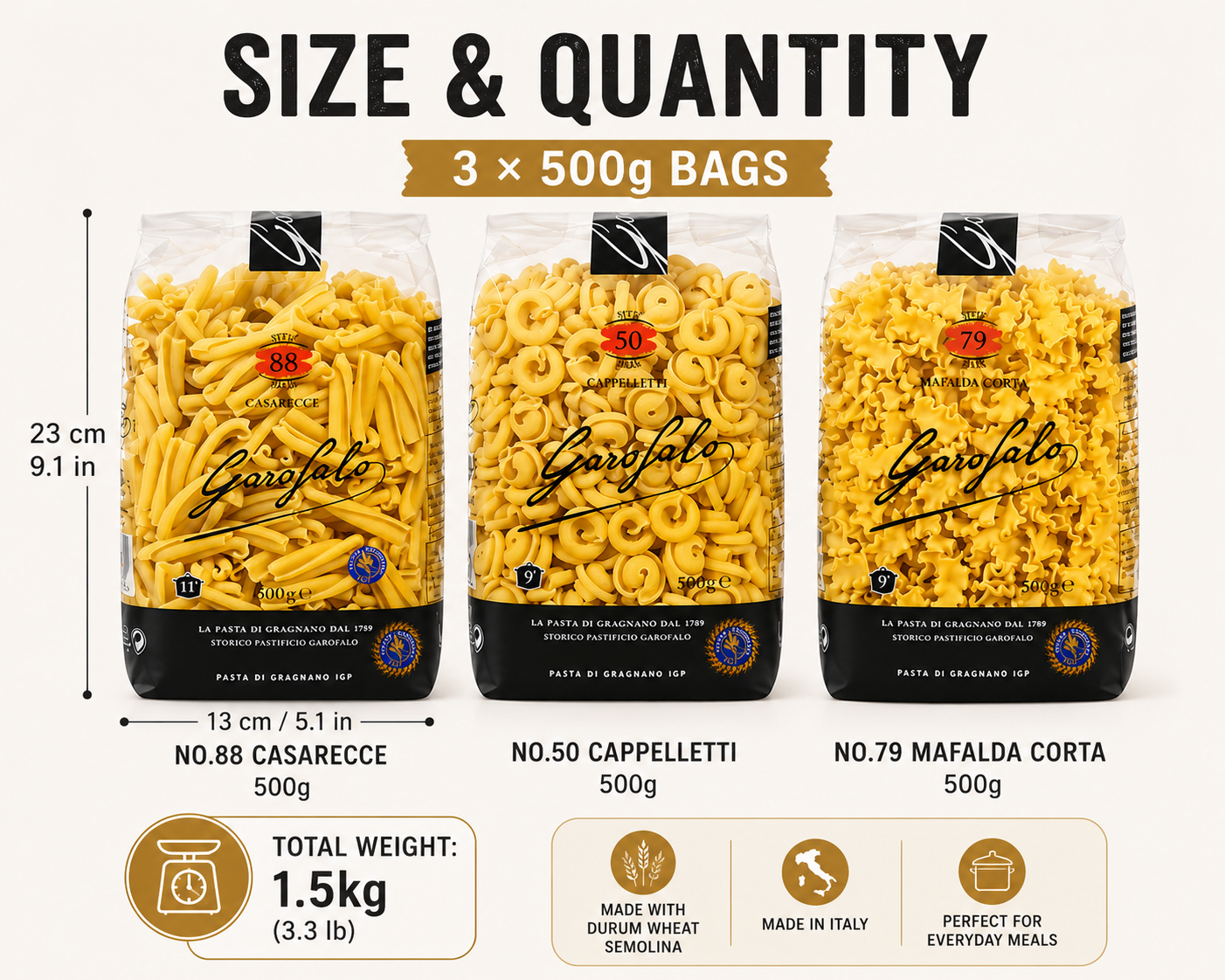Garofalo Italian Pasta Variety Pack – No. 50 Cappelletti, No. 79 Mafalda Corta & No. 88 Casarecce, 3-Pack Durum Wheat Semolina Pasta, Imported Italian Pasta Selection