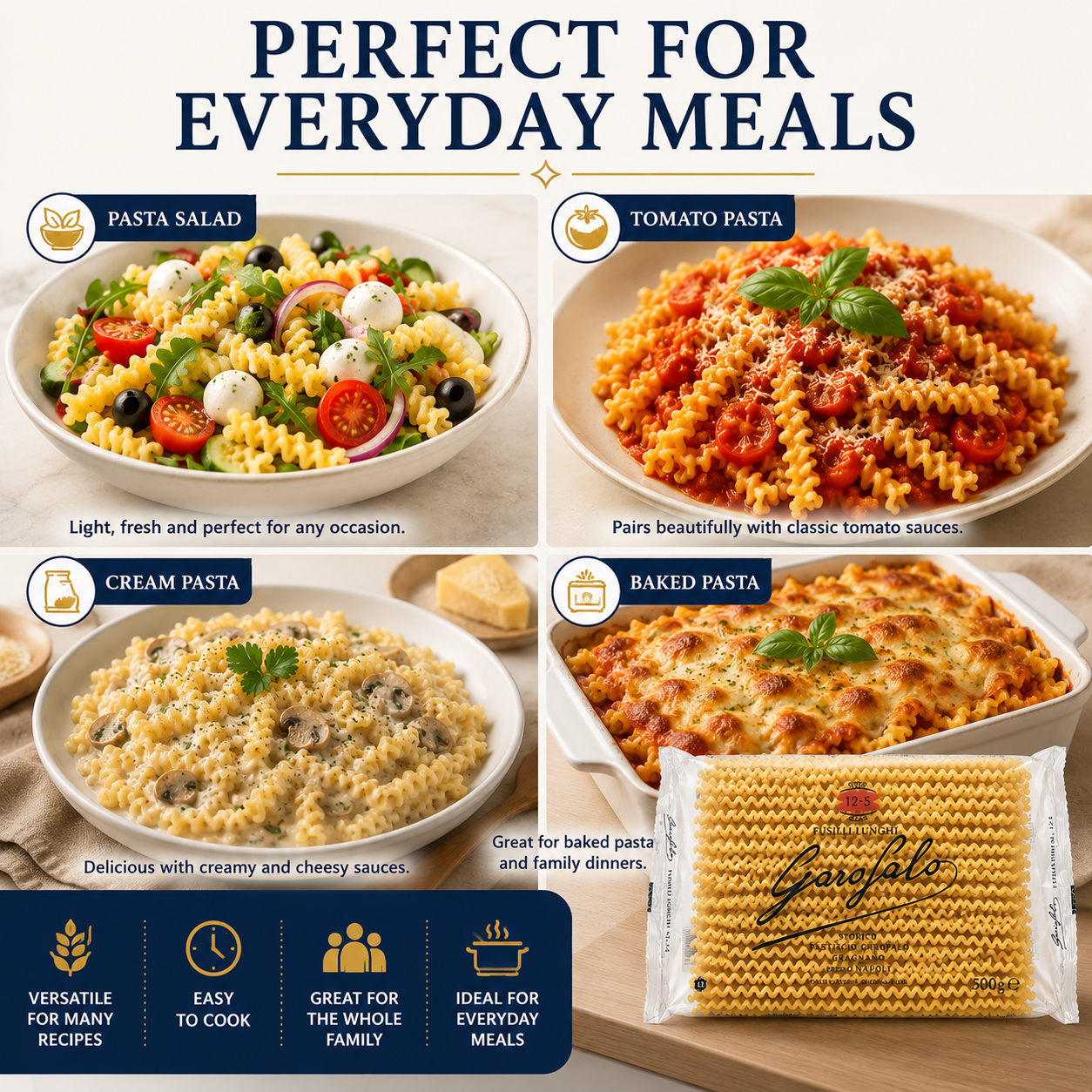 Fusilli Lunghi Pasta, 2-Pack Durum Wheat Semolina Pasta, Spiral Pasta, 500g Each