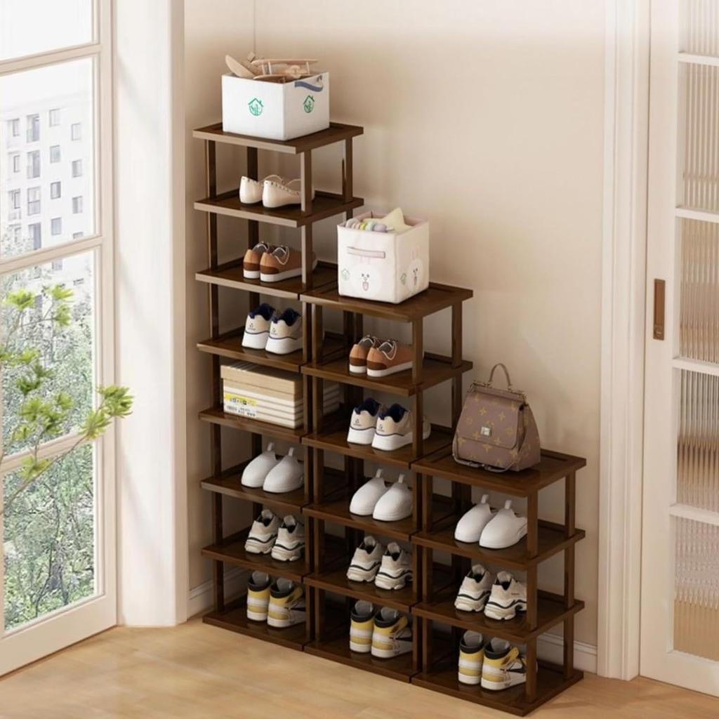 12-Tier Bamboo Shoe Rack – Stackable Freestanding Shoe Storage Organizer