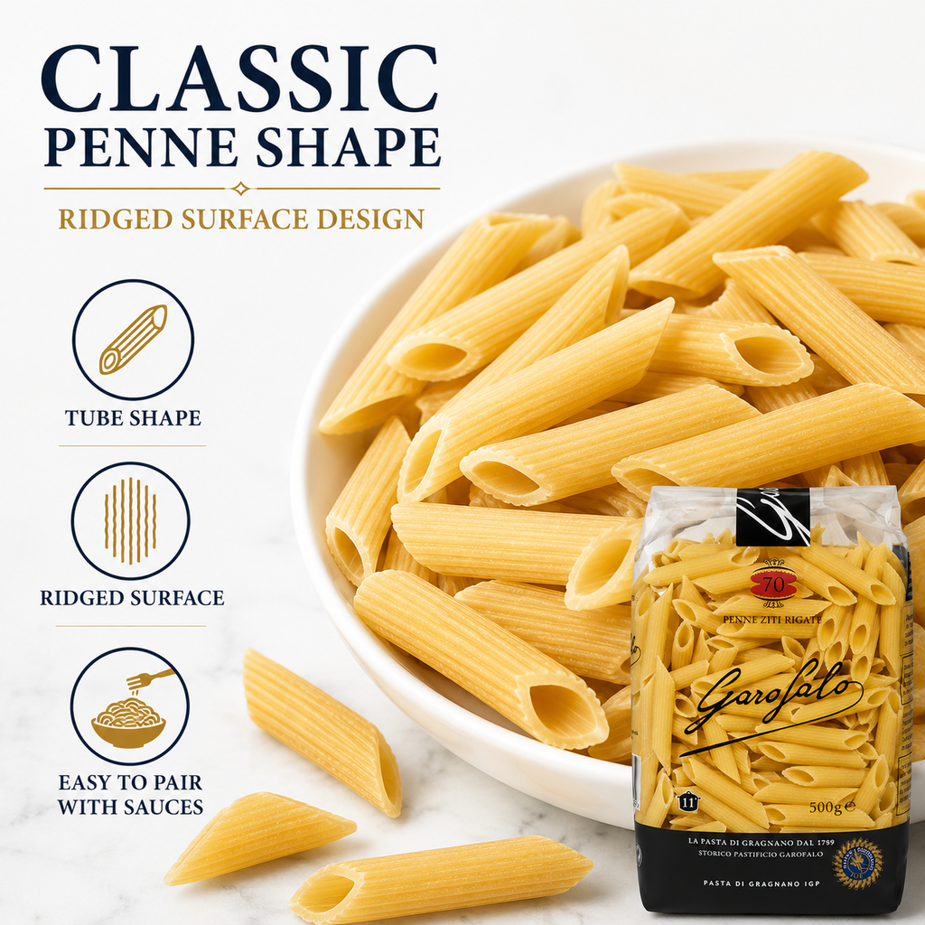 Penne Rigate Pasta, 2-Pack Durum Wheat Semolina Pasta, Italian Style Tube Pasta, 500g Each