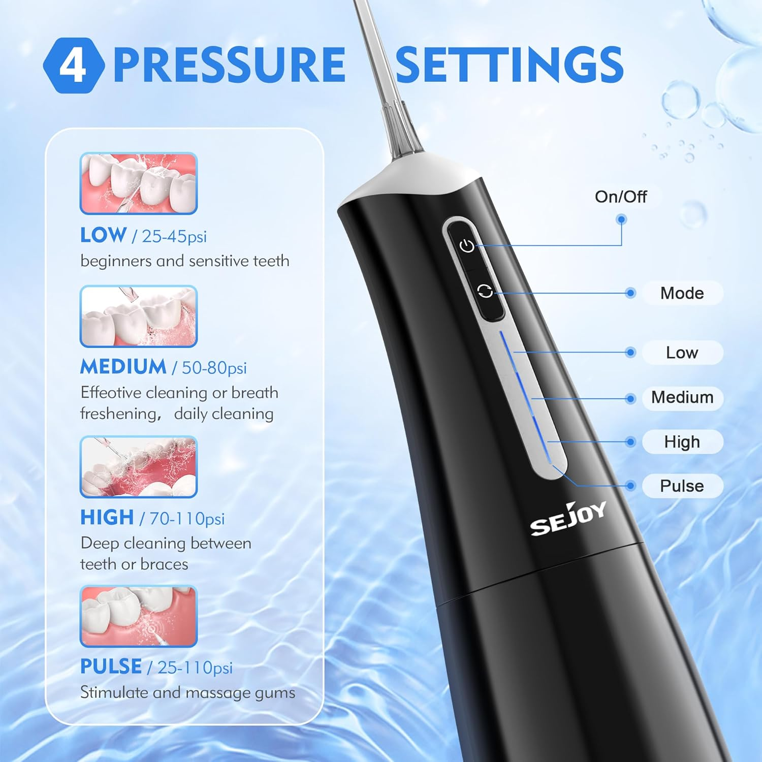 Water Flosser Cordless Oral Irrigator with 300ML Tank, 4 Modes & Multiple Jet Tips – USB Rechargeable Portable Dental Cleaner