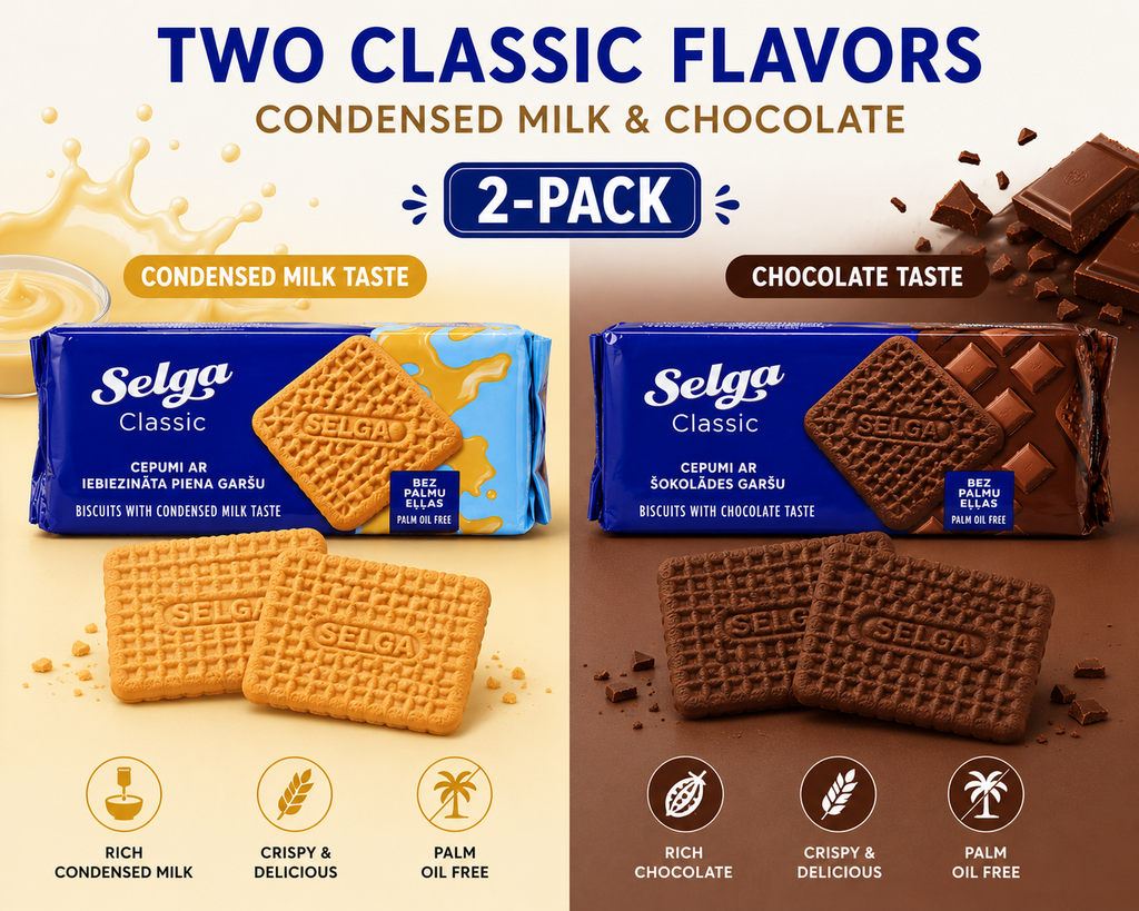 Selga Classic Biscuit Variety Pack 2 Flavors, Condensed Milk & Chocolate, 180g × 2 (360g Total)