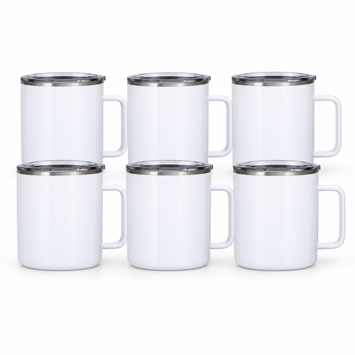 12 oz White Stainless Steel Insulated Coffee Mugs with Handles & Lids（56*56*27）