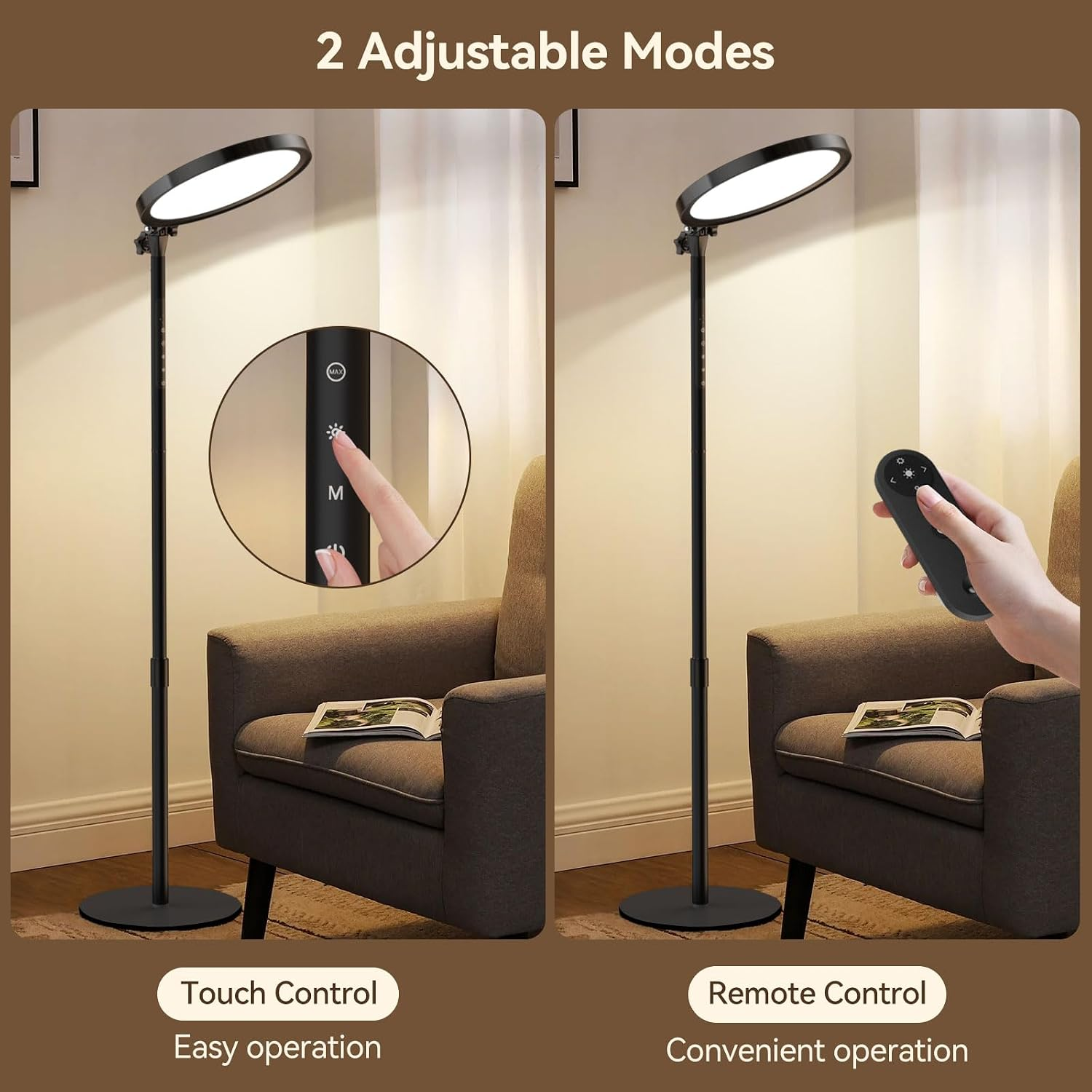 12000 Lux UV-Free Full Spectrum Floor Lamp with Remote, Touch Control, Adjustable Height, Timer, 4 Color Temperatures & 5 Brightness Levels