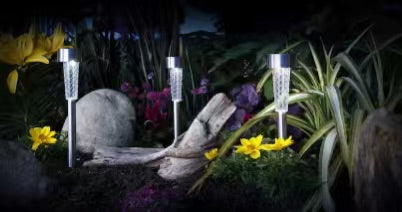 Moonrays Solar LED Garden Stake Lights Outdoor Color Changing Landscape Lights for Yard Pathway Lawn 2 Set 3 Pack Per Set Total 6 Lights