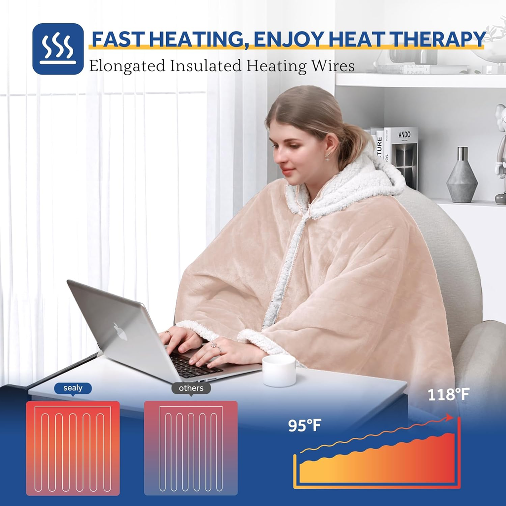 Sealy Wearable Electric Heated Hoodie Poncho, 50 x 60 in.