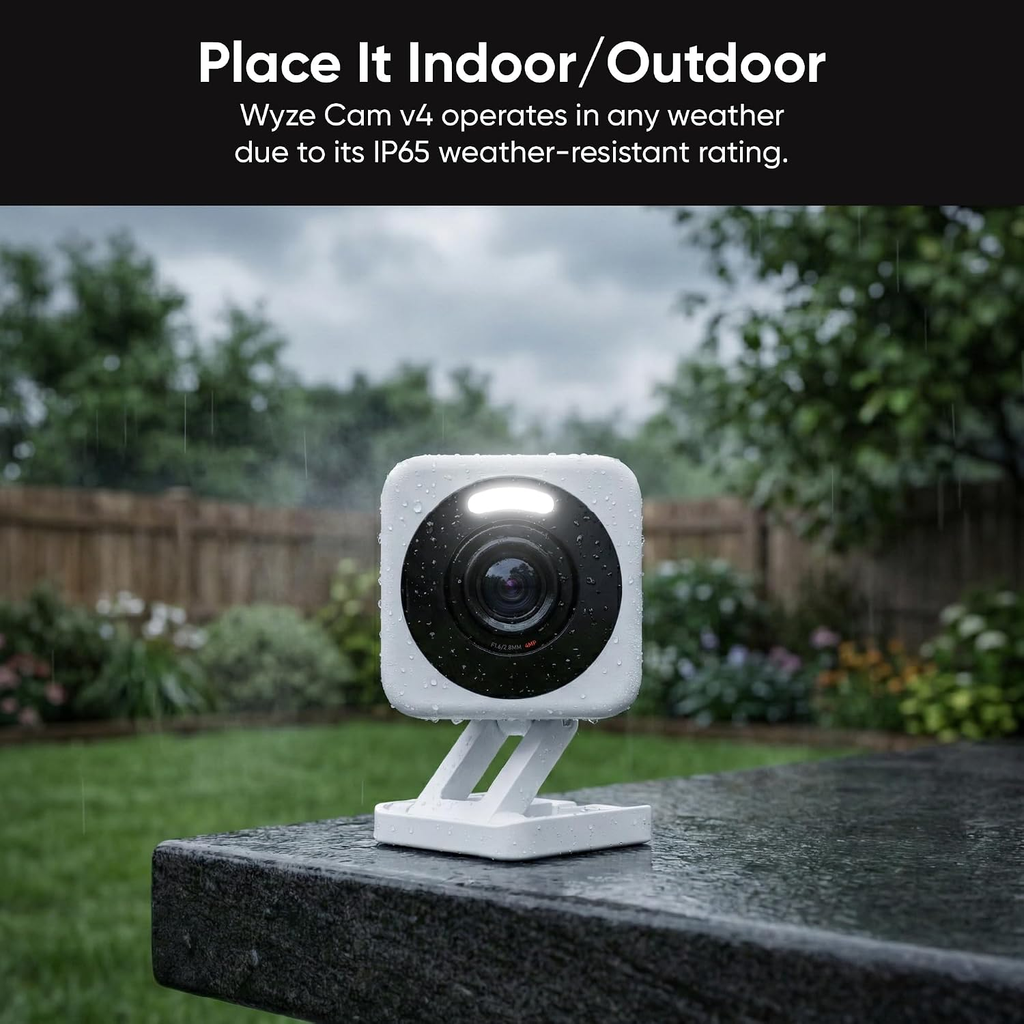 WYZE Cam v4 2.5K Indoor/Outdoor Wi-Fi Security Camera with Colour Night Vision – White