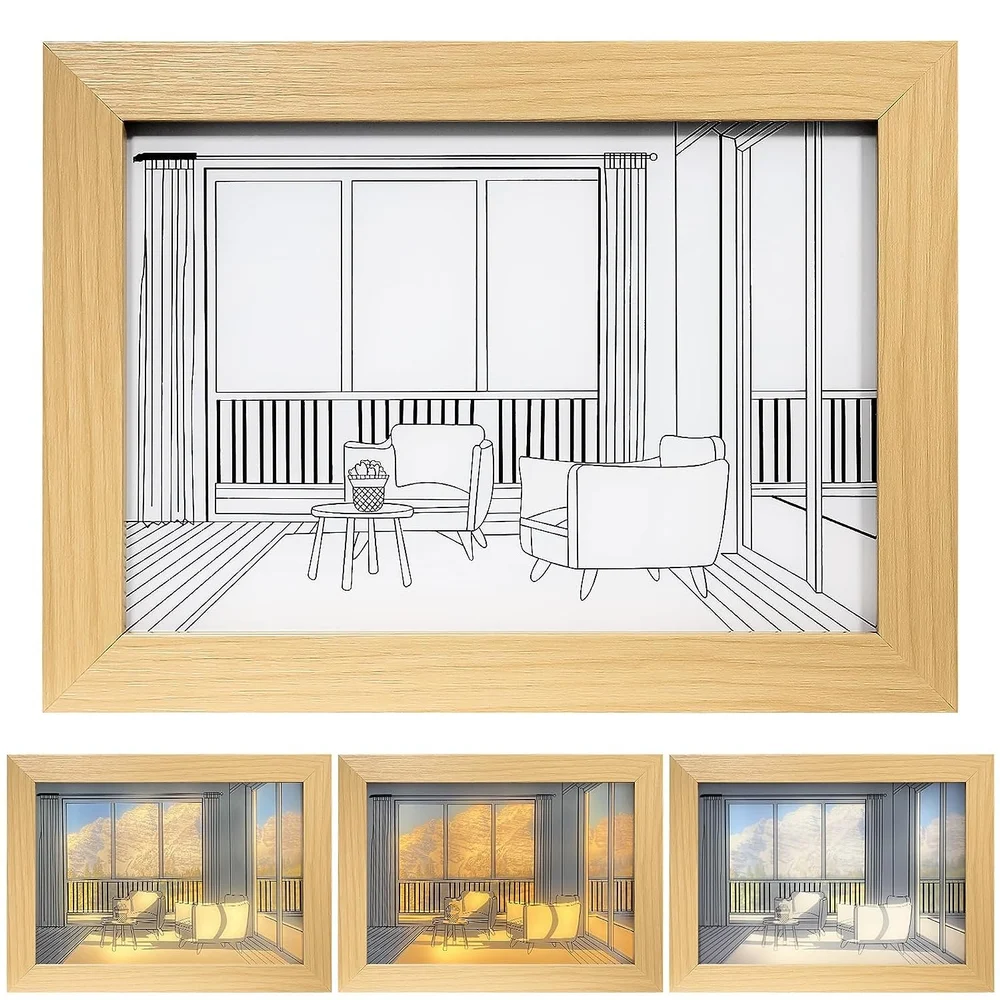 Golden 3d wooden Photo Frame Light, For Home